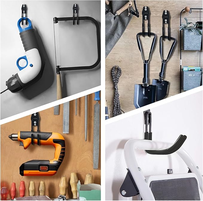 GeeWatom Garage Storage Utility Hooks，Garage Garden Tool Organizer，Steel Wall Mount Hooks, Large Garden U Hooks （2 Pack） (Type-2-Black)