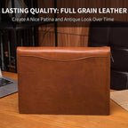 Geslun Personalized Genuine Leather Portfolio, Legal Size 8.5 x 14 Pad Holder, Custom Engraved Business Padfolio for Men Women, Zip 14" Laptop Organizer, Professional Notepad Folio, Brown, Oil Tanned
