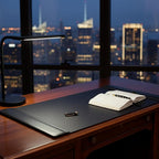 DACASSO Classic Leather Desk Pad with Side Rails - Luxury Leather Desk Blotter for Writing - Padded Executive Desk Surface Protector - (Black, 34” x 20”)