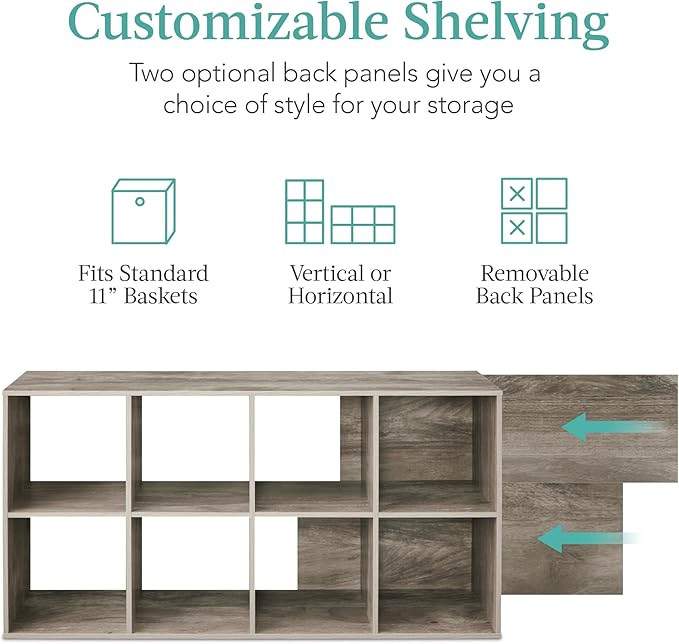 Best Choice Products 8-Cube Storage Organizer, 11in Shelf Opening, Bookcase, Display Shelf, Customizable w/ 3 Removable Back Panels – Greige