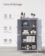 VASAGLE Floor Storage Cabinet, Freestanding Storage Unit with 4 Doors, Adjustable Shelves, 11.8 x 23.6 x 43.3 Inches, for Entryway, Bathroom, Dove Gray UBBC552P36