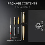 GC QUILL Fancy Fountain Pen Set – Fine and Medium Nibs, 18 Ink Cartridges, Ink Converter, Syringe Filler, Luxury Pen Gift for Men Women, Nice Pen for Writing Journaling (Gold)