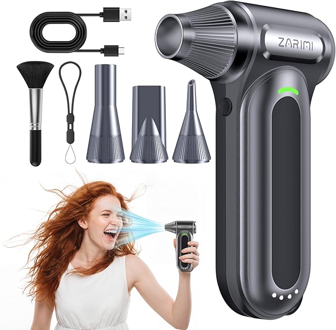 ZARIMI Electric Compressed Air Duster, 170000RPM High-Speed Cordless Air Blower with Rechargeable Battery for Keyboard, PC & Electronics Car Cleaning, Reusable Canned Air Alternative