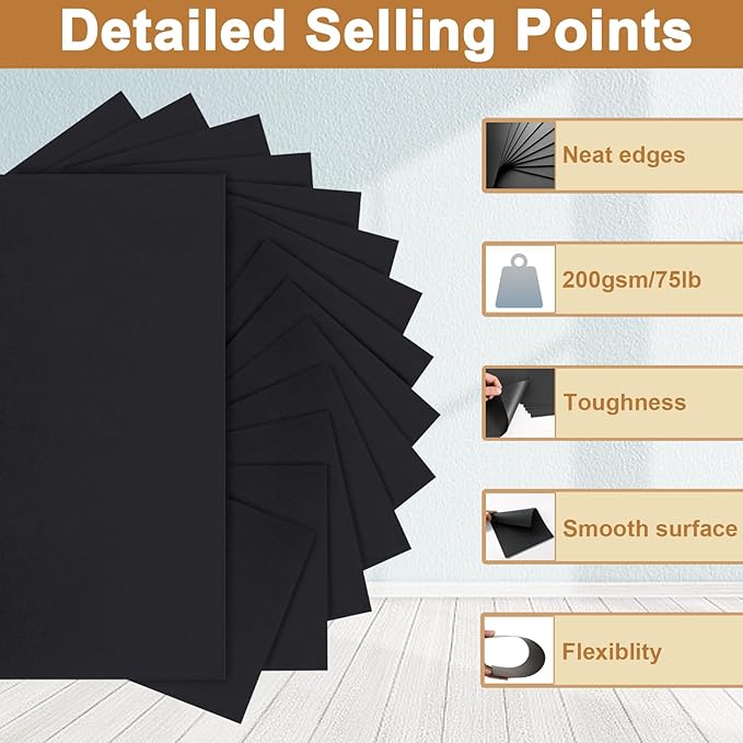 Silunkia 300 Sheets Black Cardstock 8.5 x 11 Printer Paper, 75lb Heavyweight Black Paper Card Stock for DIY Cards Making, Greeting Cards, Wedding Invitations, Birthday Party, Menus