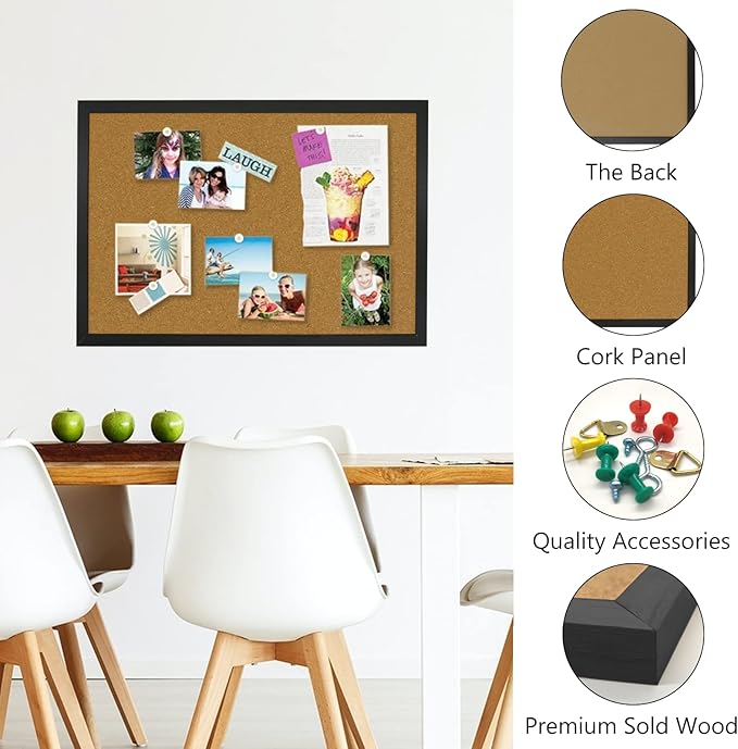 OWLKELA 2 Pcs Cork Board, 17.7"X 13.3" Bulletin Board, Vision Board, Notice Pin Board, Ideal for Office & Home Decor, School Message Board