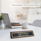 Business Wood Name Plate for Desk | Custom Desk Name Plate Personalized Gift for Office, The Perfect Engraved Name Plaque By Engraving International (2" x 10", Walnut Wood)