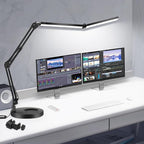 Toolour LED Desk Lamps for Home Office 2 in 1 Double Head Desk Lamp with Clamp Base,Remote Control,Dimmable Architect Clip on Desktop Computer Light Bar with Memory for Workbench Darkroom