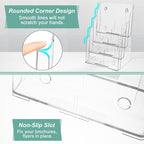 Argvey Acrylic Brochure Holder 8.5 x 11 inches, 4 Tier Clear Brochure Display Stand with Removable Divider for Trifold 4 Inches Wide Pamphlet, Plastic Flyer Holder for Magazine, Literature, Booklet