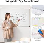 NEWBULIG White Board, 36" x 24" Magnetic Dry Erase Board for Wall with 1 Dry Eraser & 2 Multi-Color Markers & 4 Magnetic Pins, Silver Aluminum Frame for Office, Home, School