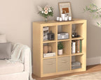 Bookshelf with Storage Bins, 9-Cube Storage Organizer Sturdy Wooden Bookcase Open Book Shelf, Multifunctional Cubicle Rack for Storage & Display, Furniture for Living Room Bedroom Office, Oak