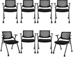 BROBRIYO Conference Room Chairs with Wheels and Paddle, Ergonomic Mesh Back and Arms for Meeting, Conference, Reception, Training Room & Home Office Desk Folding Chairs 8 Pack