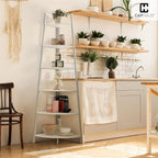 CAPHAUS Tall Corner Shelf Stand, 6-Tier Display Shelves, Ladder Corner Wood Storage Plant Bookshelf with Metal Frame, Versatile Shelving Unit Bookcase for Home Office Space, White