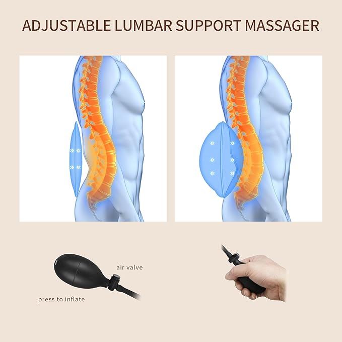 comrelax Back Massager with Heat, Massage Seat Cushion with 3D Lumbar Support, 8 Vibrating Motors Massager Chair Pad for Full Body Pain Relief, Ideal Gift for Christmas/Lover/Parents/Friends