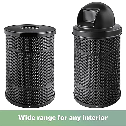 Zedfire 55 Gallon Perforated Waste Bin with Flat Lid, Steel Outdoor Heavy-Duty Commercial Trash Can, Round Recycle Container, Durable Garbage Can for Parks, Municipalities, Parking, Schools