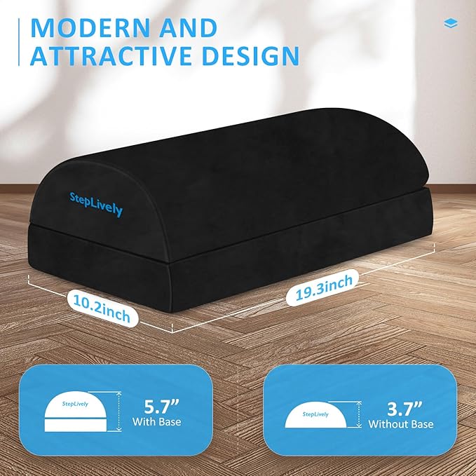 StepLively Foot Rest for Under Desk at Work, Comfortable Foot Stool with 2 Adjustable Heights, Footrest with Washable Cover, for Back & Hip Pain Relief, Suitable for Office, Home, Car, Black, X-Large