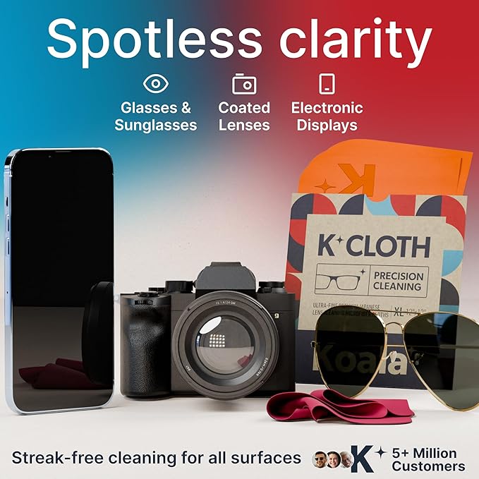 Koala Lens Cleaning Cloth | Japanese Microfiber | Glasses Cleaning Cloths | Eyeglass Lens Cleaner | Eyeglasses, Camera, VR/AR Headset, and Screen Cleaner | Pink & Orange (Pack of 3)