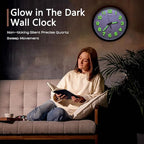 Oxmidud Glow in The Dark 3D Numerals Wall Clock，12 Inch Retro Silent Non-Ticking Battery Operated Easy to Read Vintage Analog Clocks for Living Room Kitchen Office Bedroom Decor