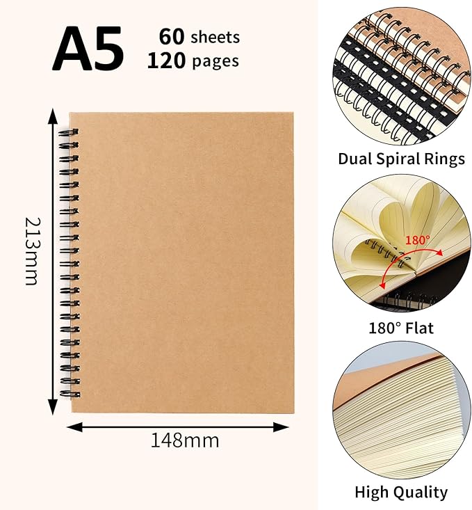 Custom Spiral Notebook - Upload Your Own Photo/Logo/Text, Set of 4 Personalized Journals, A5 Kraft Soft Cover, 120 Pages, 8.4 x 5.8 Inch, Customizable Notebooks for Gifts, Office or Business,Blue