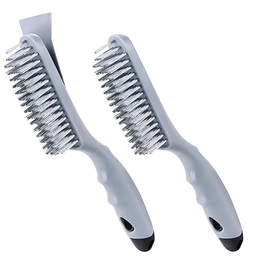 ANDOUNIER Stainless Steel Wire Brush Set 2Pcs,Heavy Duty Wire Brushes with Strong Handle & Metal Scraper,for Cleaning Welding Slag & Rust,Dust and Paint Scrubbing