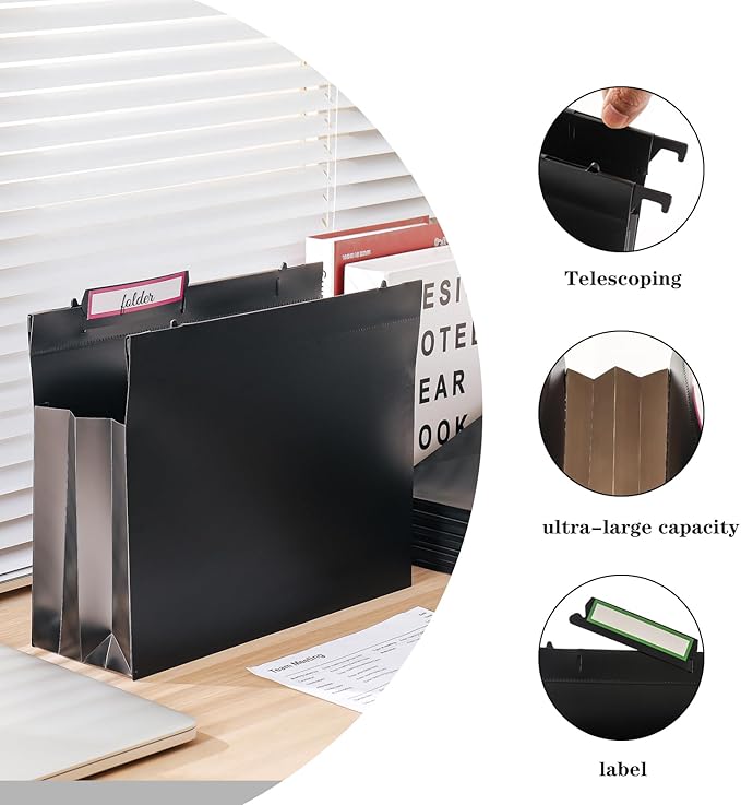 Hanging rose gold file manager, equipped with 6 letter sized plastic organ folders, file baskets, file boxes, storage boxes, office and study supplies, black