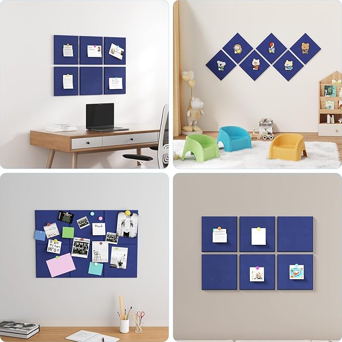 Baysola Large Cork Boards for Walls – 36" x 24" Self Adhesive Felt Wall Tiles, Ideal for Office Black Bulletin Board, Easy to Install Pin Board Photo Board