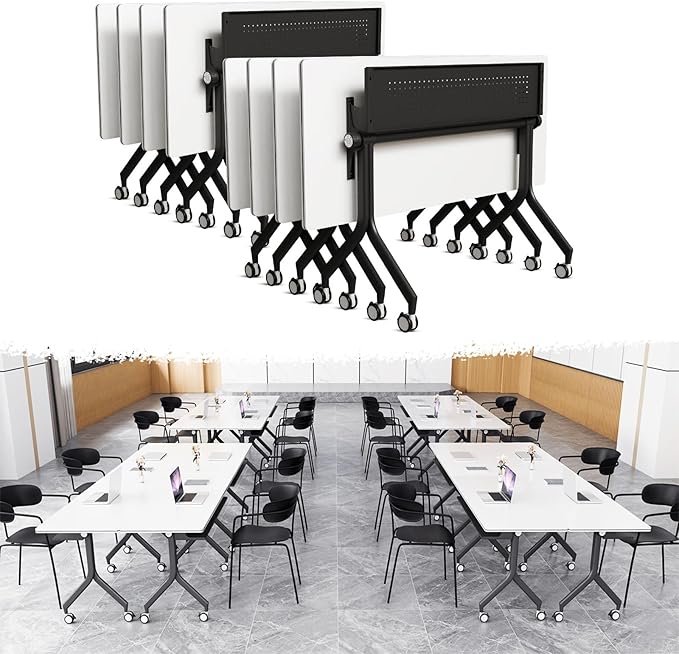 Goakwwuz Conference Room Table, Folding Conference Tables,Thicken Grey Tabletop,Flip Top Wooden Seminar Meeting Room Table for Conference Room Offices (8, Black Drawer, 55.1”)