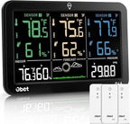 OBET Weather Station Wireless Indoor Outdoor Thermometer Wireless, Color Display Digital Temperature and Humidity Monitor with 3 Sensors, Alerts, Adjustable Backlight, USB Port (500 Feet)