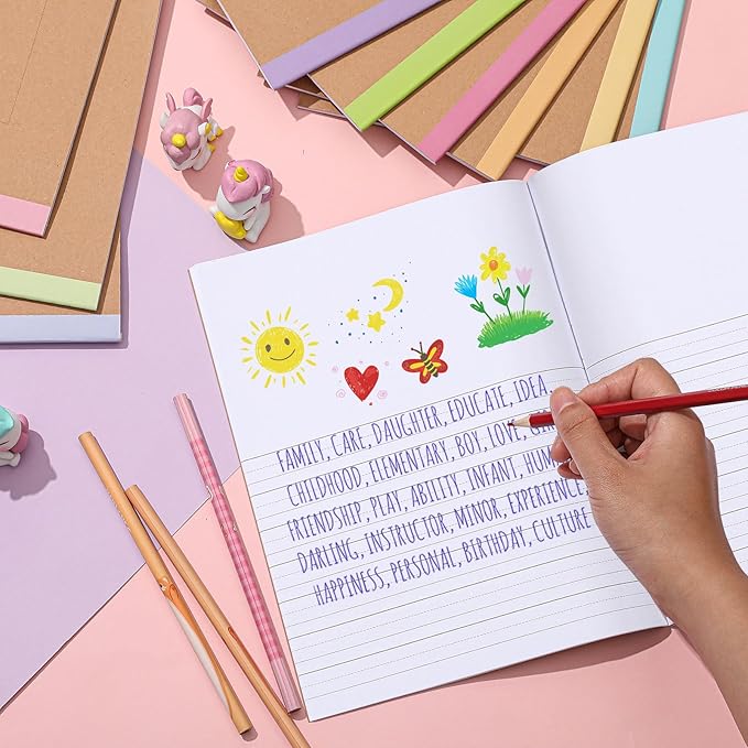 Henoyso 20 Pcs 120 Pages Primary Composition Notebooks K-2, Primary Journal Grades K-2, Writing Journal Practice Notebook for Kids in Preschool, Kindergarten, Back to School Supplies (Macaron)