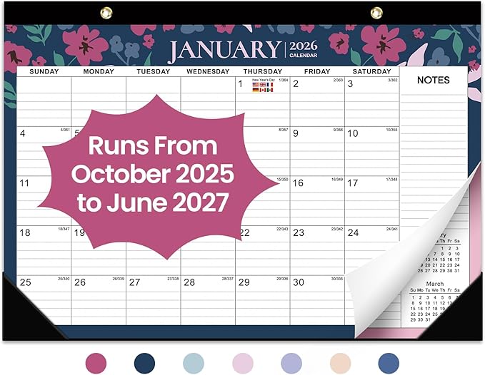 Desk Calendar 2026, 21 Months Calendar Runs from October 2025 to June 2027 - Large 17" x 12" Desktop/Wall Monthly Planner for Home School, or Office - Twilight Petals