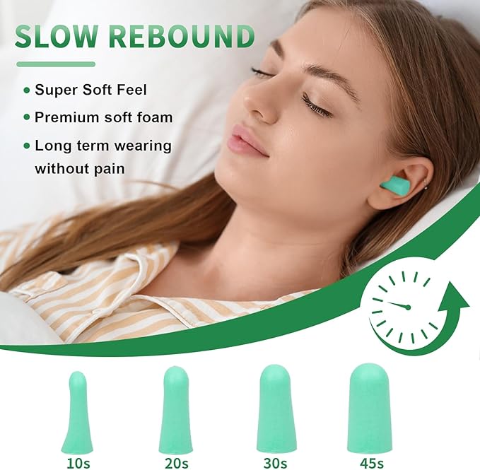 Aoutrow 60 Pairs Soft Foam Ear Plugs, 38dB SNR Slow Rebound Ear Plugs for Sleeping Noise Cancelling, Noise Reduction, Work, Swimming, Shooting, Studying, Green