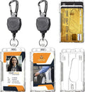 Badge Holder Retractable Clip Heavy Duty Carabiner Badge Reel Keychain with Lanyard ID Cards Holder(2 Pack)