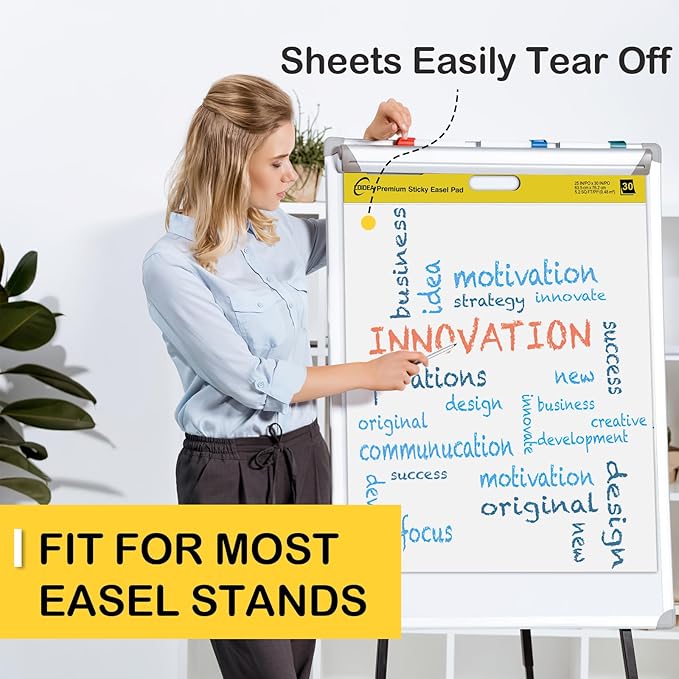 COIDEA Sticky Easel Pad, 25 in x 30 in, Large Sticky Notes for Wall, Super Sticky Easel Paper, Self Stick Flip Chart Paper for Teachers and Office, White, 30 Sheets/Pad, 6 Pad Total