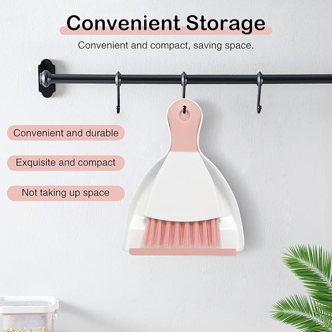 NACENA Mini Dustpan and Brush Set, Small Broom and Dustpan Set Dust Pan and Mini Hand Broom Dustpan and Broom Combo Compact for Home Table Keyboards Sofa Kitchen, Pink
