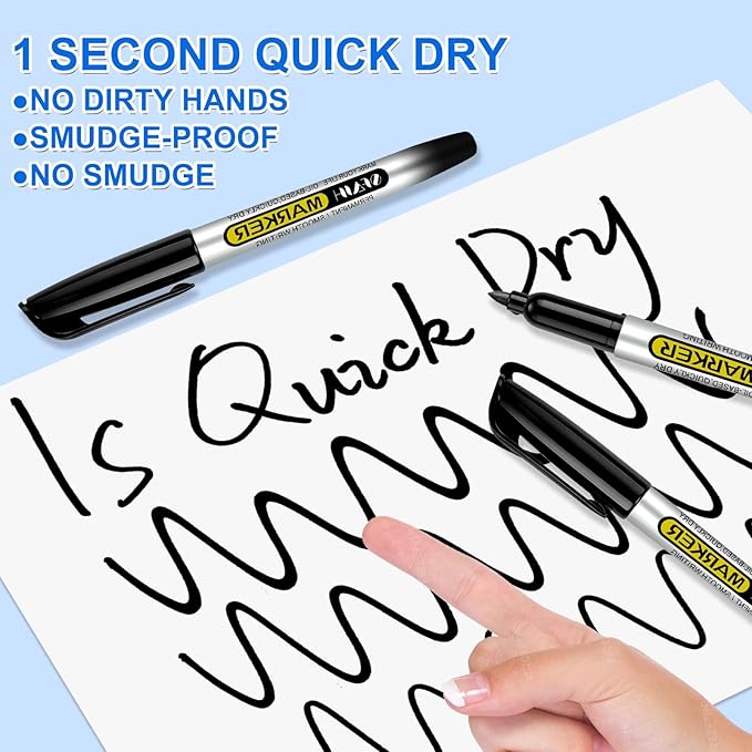 SFAIH 100 Black Permanent Markers Bulk -1s Quick Drying, Fine Point Markers for Writing, Labeling, School & Office, Warehouse, Business, Logistics, Waterproof Ink on Paper, Plastic, Metal, Cardboard