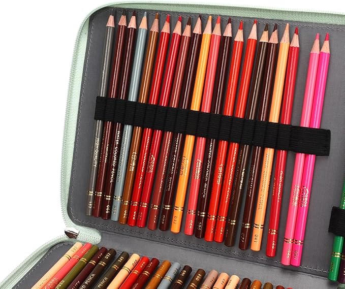Vomgomfom Colored Pencil Case - 200 Slots Pencil Holder with Zipper Closure Twill Fabric Large Capacity Pencil Case for Watercolor Pens or Markers, Pencil Case Organizer for Artist (Green)