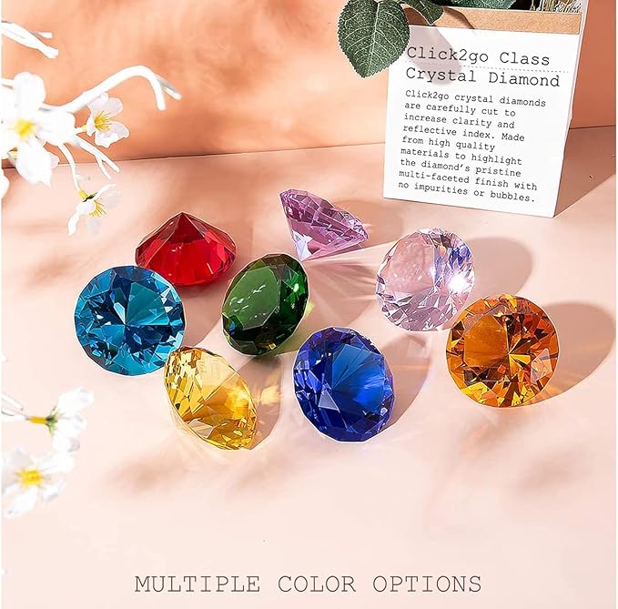CLICK2GO 3” / 80 mm Light Green Diamond Shaped Glass Crystal Paperweight – Home Office Decor & Wedding Favors Decoration with Gift Box