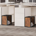 YATINEY Office Trash Can, 4 Gallon Garbage Can, Metal Wastebasket with Wood-Look Panels, Industrial Style Trash Can for Office, Study, Rustic Brown and Black WB03BR