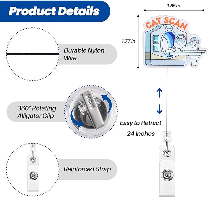 Cat Scan Funny Radiology Nurse Badge Reel, Cute Retractable ID Card Badge Holder | Medical Badge Clip for Pediatric Emergency ER ED RT(R) CT Radiologists Nurses Radiologic Technologists CNA RN LPN