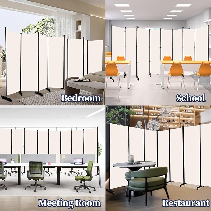 Room Divider Folding Privacy Screens with Lockable Wheels, 176'' Fabric Partition Room Dividers Freestanding Room Divider Panel for Room Separation, Wall Divider for Home Office Bedroom Studio Decor