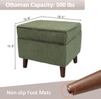 FAGAGA Storage Ottoman with Adjustable Lid, Soft Step Stool, Footrest and Seat, Ottoman Foot Rest for Living Room, Bedroom, Dorm, Green