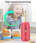 Aniborsa Automatic Electric Pencil Sharpener - Auto Feed, Auto Stop & Auto Eject, Rechargeable for Classroom, Home, School, Office, Rose Red