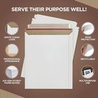 100 Pack 9x11.5 Inches Rigid Mailers – Self Adhesive White Cardboard Envelopes – Used as Mailing Supplies for Documents, Photos, CDs, Magazines, and Literature