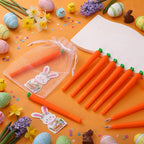 Eaasty 36 Set Easter Gifts Bulk Carrot Ballpoint Pens with Bunny Cards Happy Easter Spring Party Favors Black Ink Gel Pens for Office Stationery Supplies School Classroom Home Party Decoration