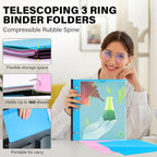 MAKHISTORY Telescoping 3 Ring Binder-12PCS, Flexible Binder with Customized Front Cover+Clear Catalog Pocket+3 Round Rings, Flat Writing Binder, 4 Bright Colors