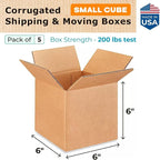 Small Cube Moving & Shipping Boxes 6 x 6 x 6 inches (5-Pack) - Extra Strength 200 lb vs Regular - Corrugated Moving Boxes for USPS/FEDEX - Packing Box for Moving - Cardboard Box by IDL Packaging