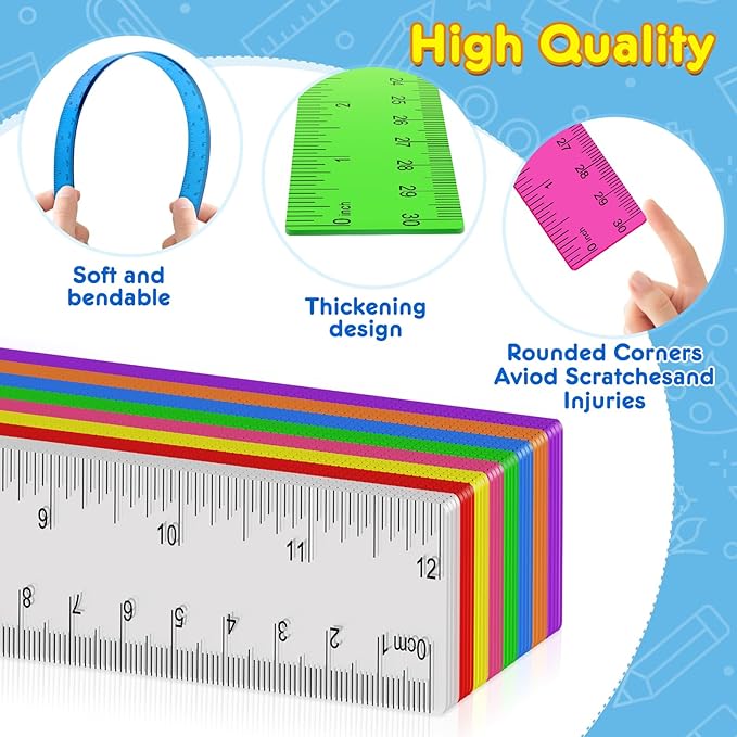 32 Pack Clear Plastic Ruler 12 Inch, Rulers Bulk for Classroom, Transparent Assorted Color Ruler with Centimeters and Inches, Metric Rulers for Kids, Ideal Back to School Office Home Supplies