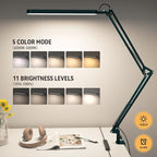 SKYLEO Desk Lamp - LED Desk Light - 5 Color Modes X 11 Brightness Levels - Adjustable Swing Arm - Timmer & Memory Function - 12W Lamp for Desk - Green