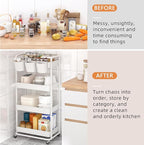 JIUYOTREE 4-Tier Plastic Rolling Storage Cart Utility Cart with Extra Hanging Cups Handles Lockable Wheels for Living Room Bathroom Kitchen Office White