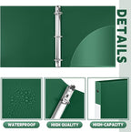 Henoyso 16 Pcs 3 Ring Binder 0.5 Inch Round Fits Letter Size 8.5'' x 11'' Paper Plastic Flexible Binder Bulk Holds 140 Sheets with 1 Pockets Versatile Organizer for Home Office School (Dark Green)