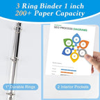 CIXILDTS 1-inch Round Ring Binder, Standard 3 Ring Binder Fit Letter Size Paper, Presentation View Binders, White,12-Pack